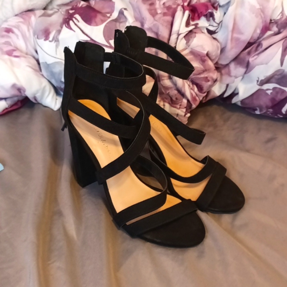 Black thick wedged heels